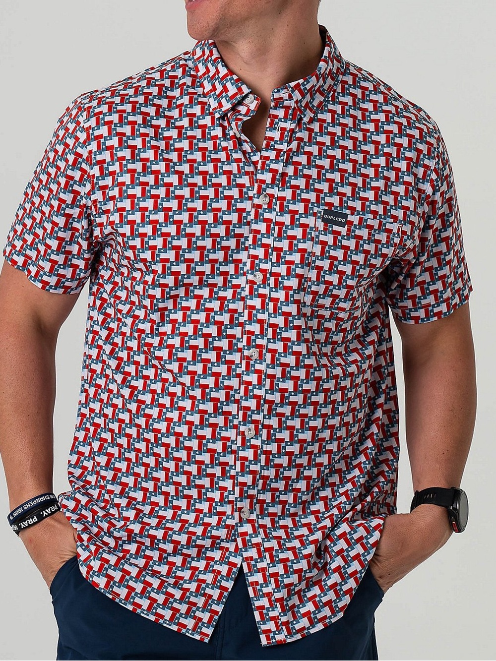 Burlebo Performance Button Up TEXAS FLAG - NWT